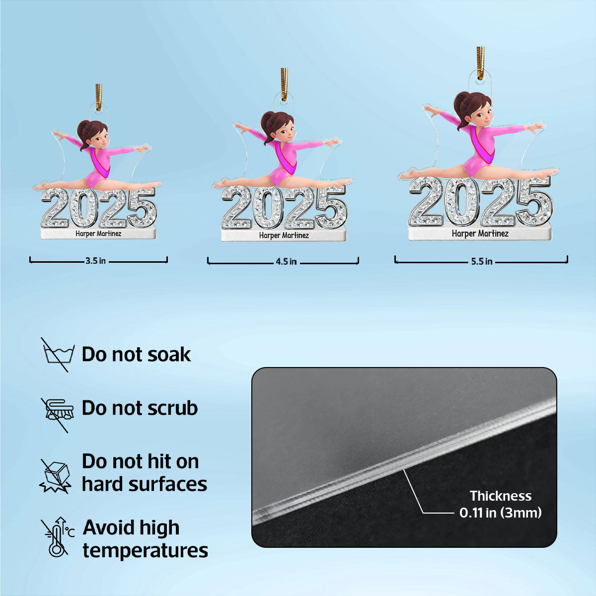 Gymnastic Girl Front Split Pose With Year 2D Flat Printed - Personalized Acrylic Ornament - Gymnast Gift For Daughter, Granddaughter