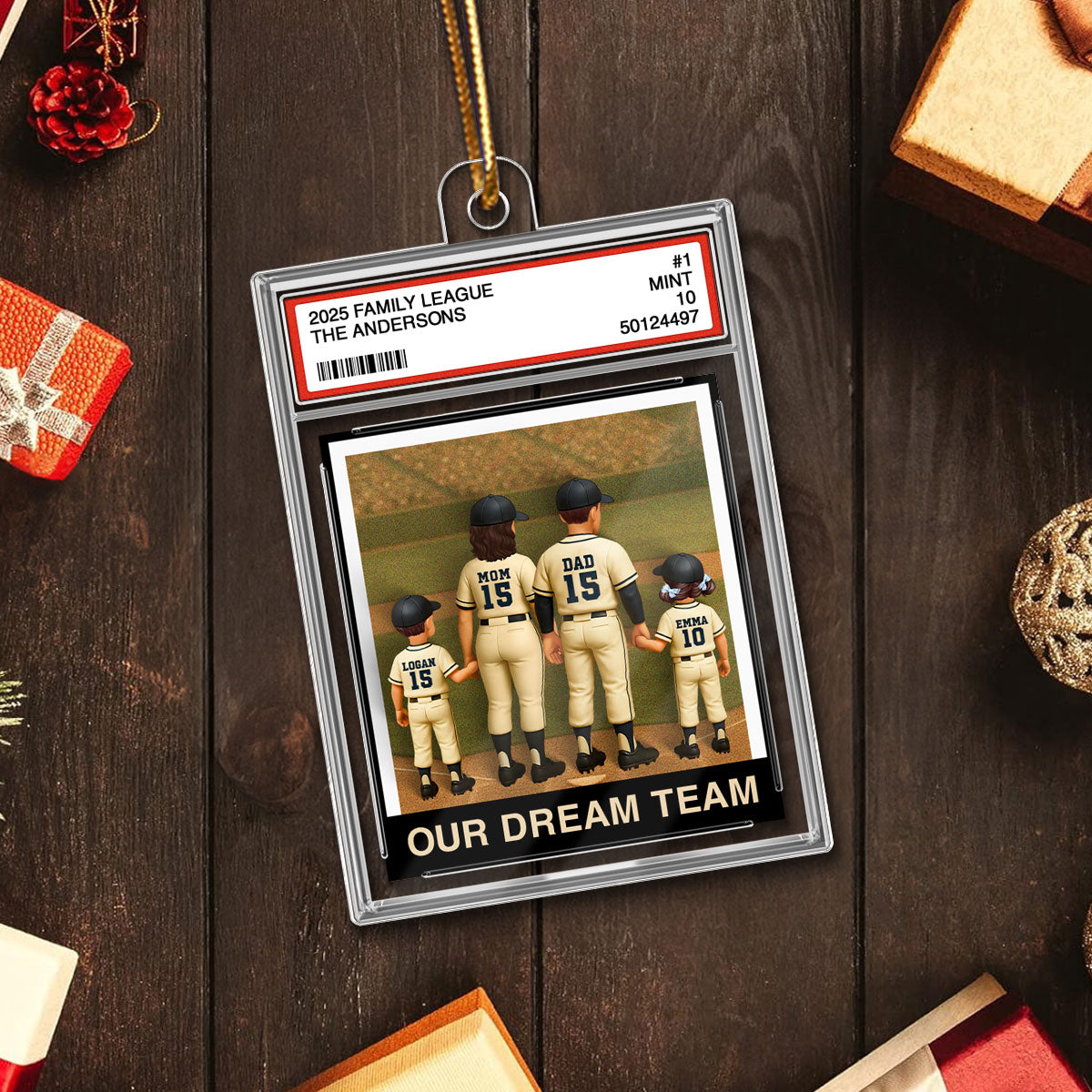 Baseball Family Couple & Kids Trading Card Style - Personalized Acrylic Ornament - Christmas Decor For Baseball Lovers