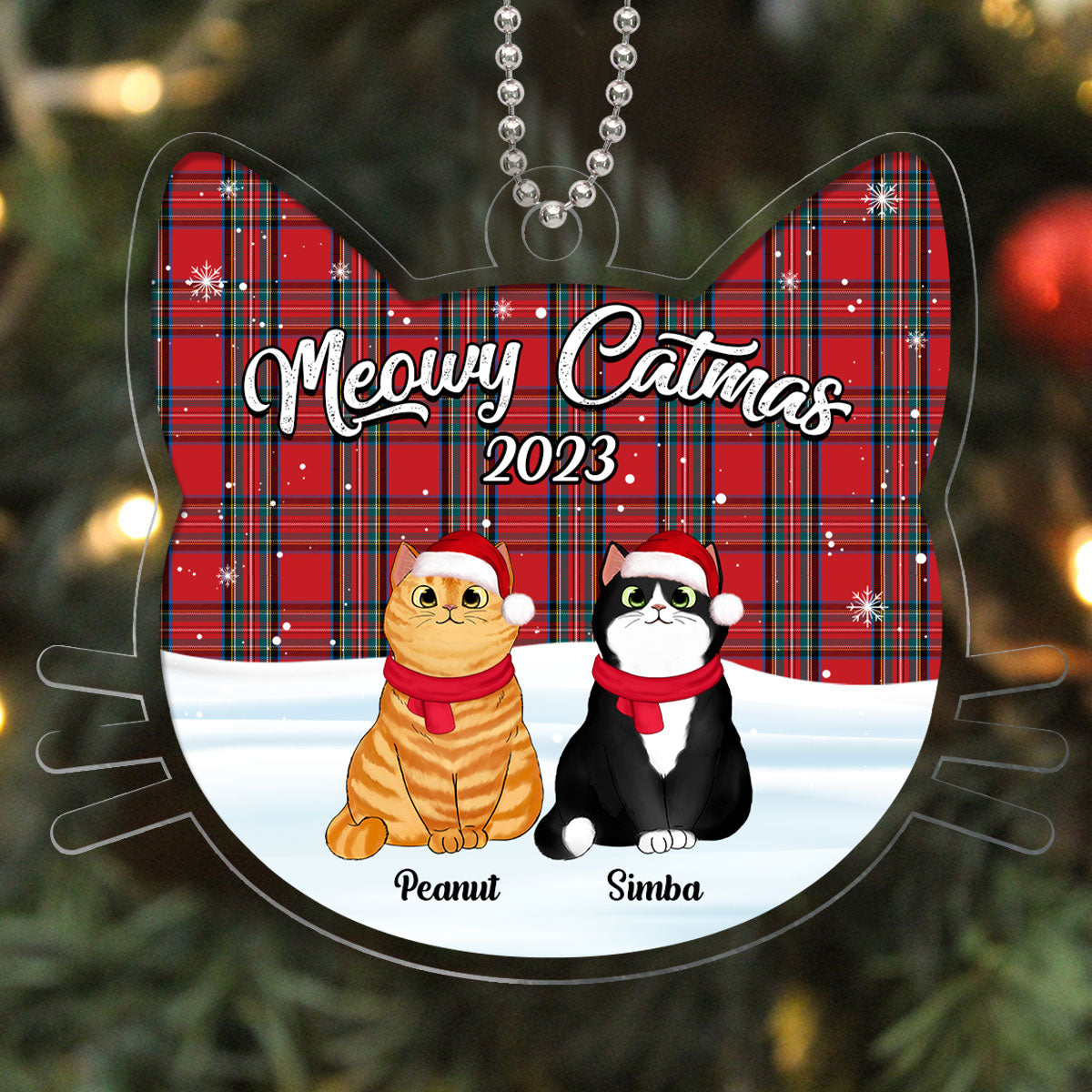 Meowy Catmas Fluffy Cat Personalized Cat Head Shaped Acrylic Ornament