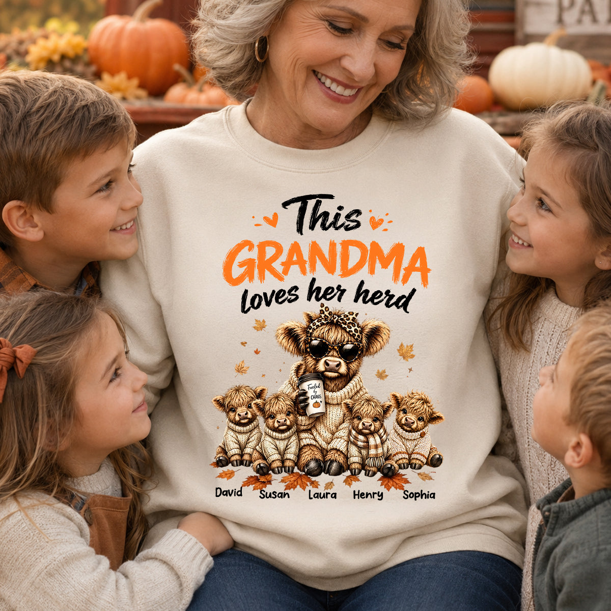 This Grandma Loves Her Herd Fall Season - Personalized Light Color Shirt - Cozy Autumn Tee for Grandma