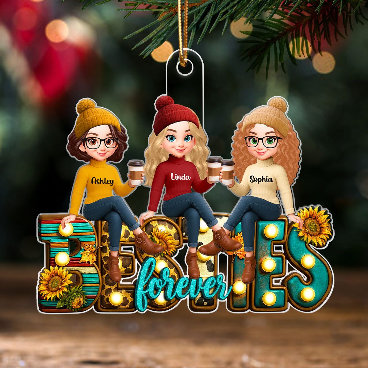 Western Besties Sitting Personalized Acrylic Ornament, Fall Gift for Best Friends