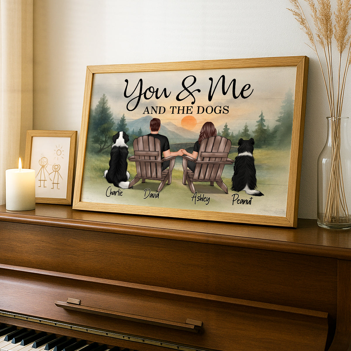 Retro Vintage Mountain Landscape Couple You Me And The Dogs Cats Personalized Poster| Heartfelt Gift For Dogs Lovers, Cats Lovers