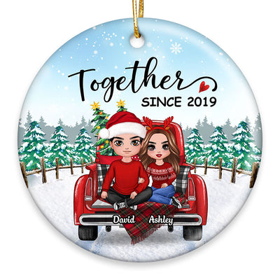 Embracing Couple Sitting On Truck Personalized Circle Ornament