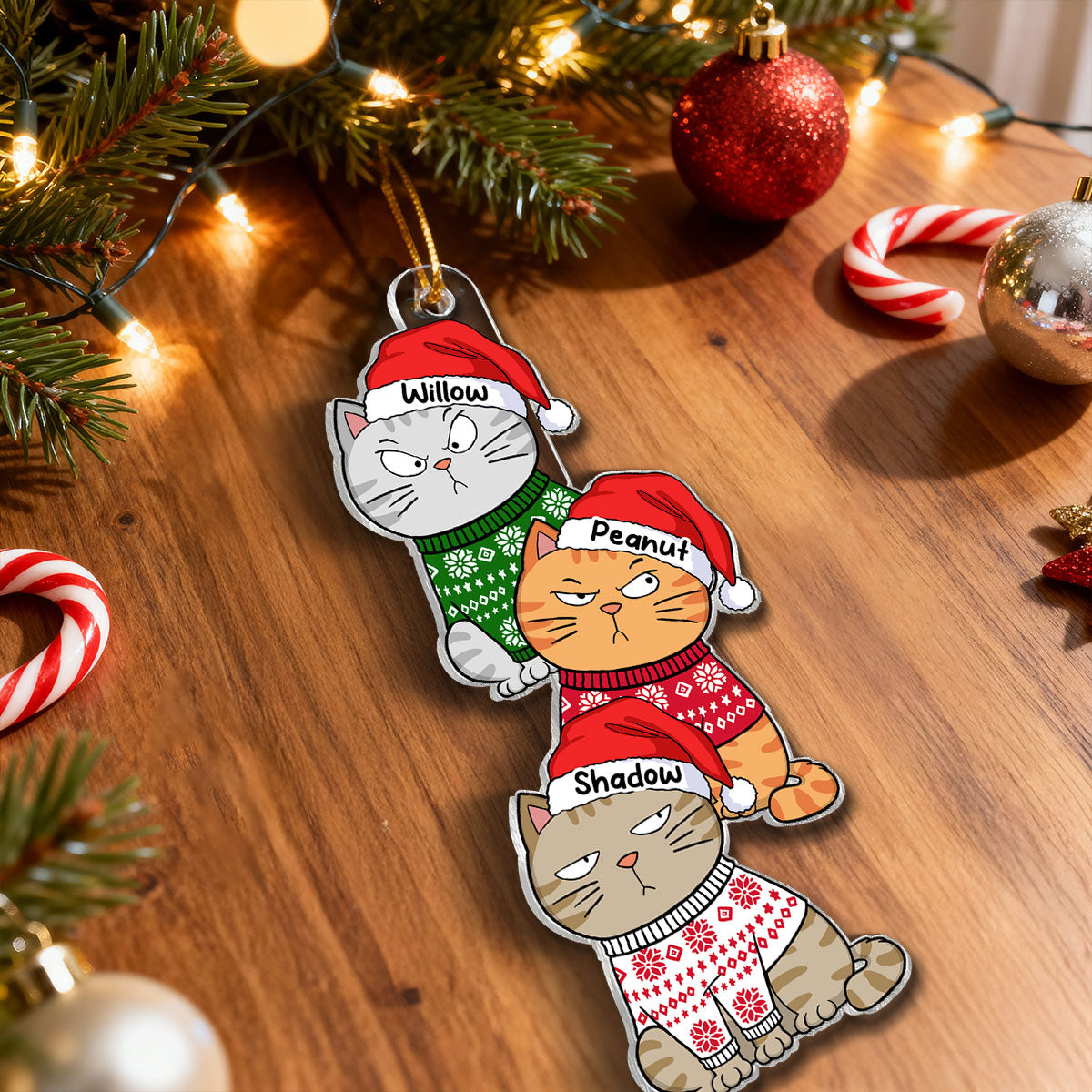 Stacked Cats Christmas - Personalized Acrylic Ornament - Gift For Cat Lovers