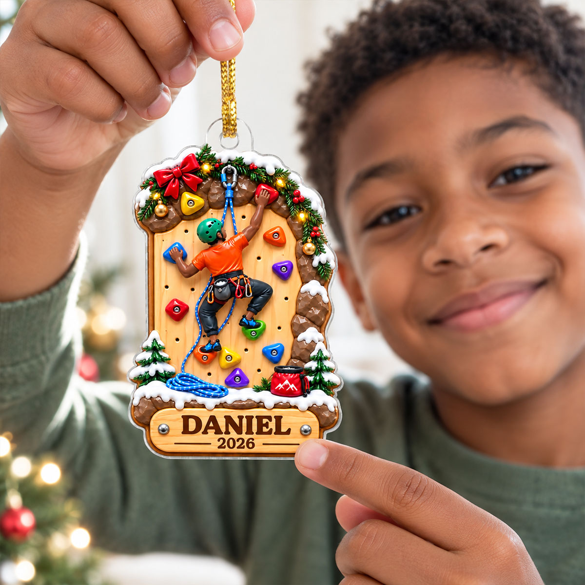 Rock Climbing Girl Boy - Personalized Acrylic Ornament - Christmas Gift For Kid Grandkids