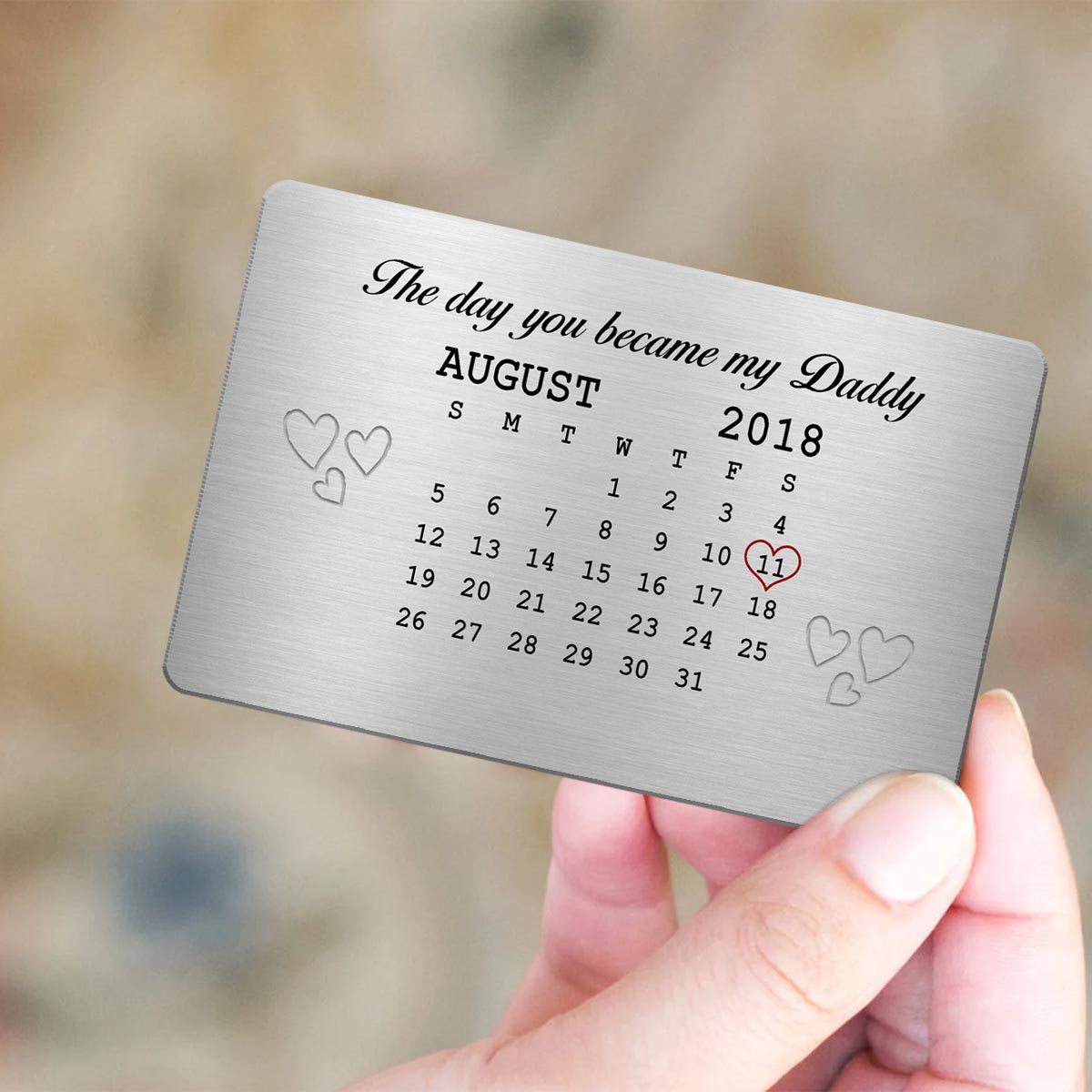 The Day You Became My Daddy Calendar Personalized Wallet Insert Metal Wallet Card