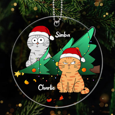 Naughty Cats Knocked Down Christmas Tree Personalized Acrylic Ornament
