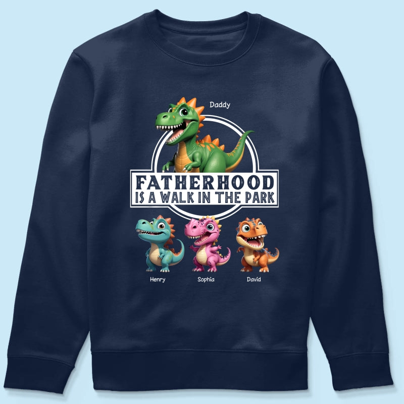 Fatherhood Is A Walk In The Park Dinosaurs Dad & Kids - Personalized Shirt - Father's Day Gift For Husband, Dad