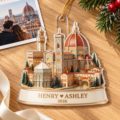 Custom Couple City Travel Vacation - Personalized Acrylic Ornament - Traveling Destination Keepsake, Couple Adventure Travel Gift, Christmas Gift for Him, for Her