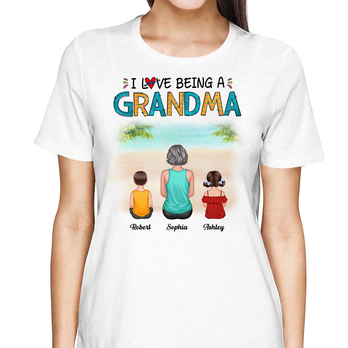 Summer Love Being A Grandma Back View Woman & Kid Dog Cat Personalized Tank Top Shirt