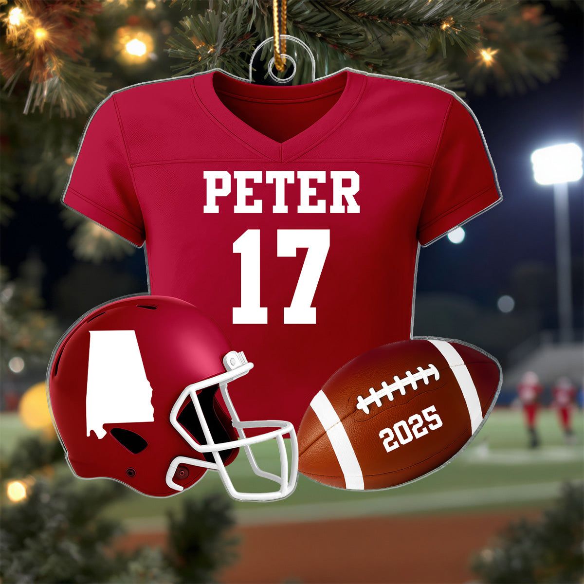 3D Effect Proud American Football Uniform With State Map - Personalized Acrylic Ornament - Gift For Football Lovers