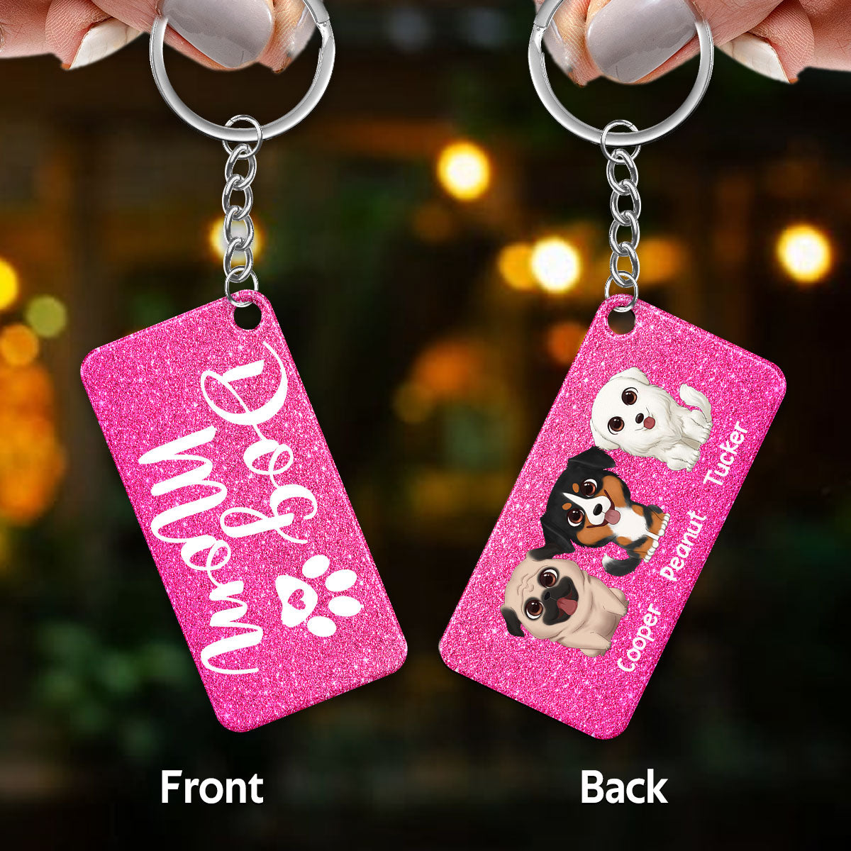Dog Mom Galaxy Watercolor Cute Dogs Personalized Acrylic Keychain (Not Real Glitter)