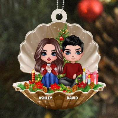 Couple In Pearl Shell Christmas Personalized Wooden Ornament