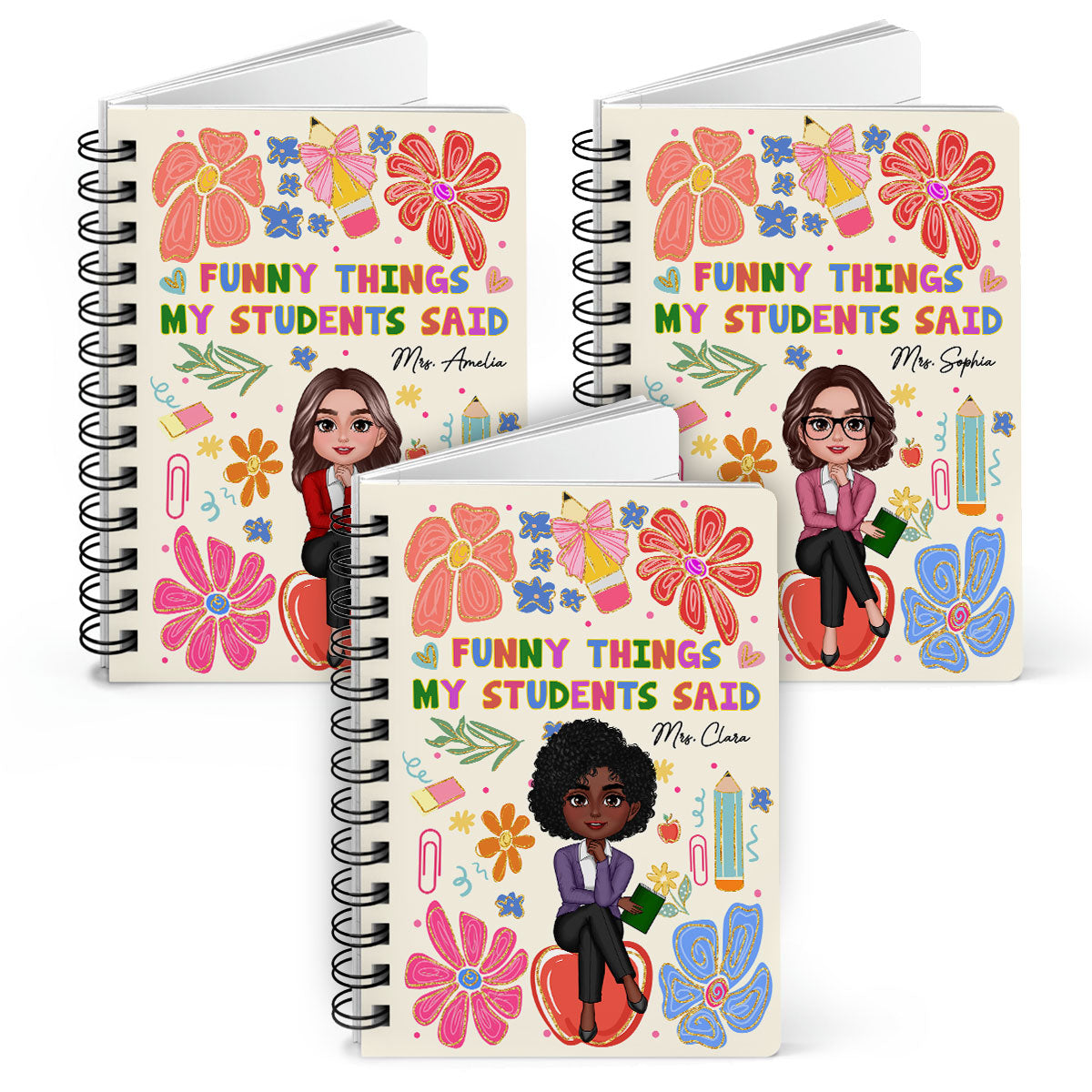 Things My Students Said Teacher On Pencil Personalized Spiral Notebook Journal, Back To School Stationery