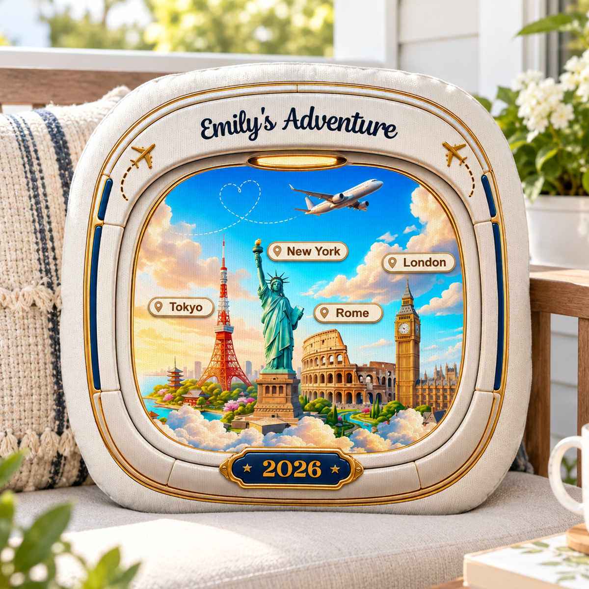 Travel Destination Landmarks From Airplane Window 2D Flat Printed - Personalized Pillow - Traveling Destination Keepsake, Gift For Traveling Lovers