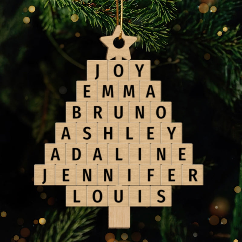 Word Art Family Member Name Christmas Tree Unique Decor Personalized Wooden Ornament