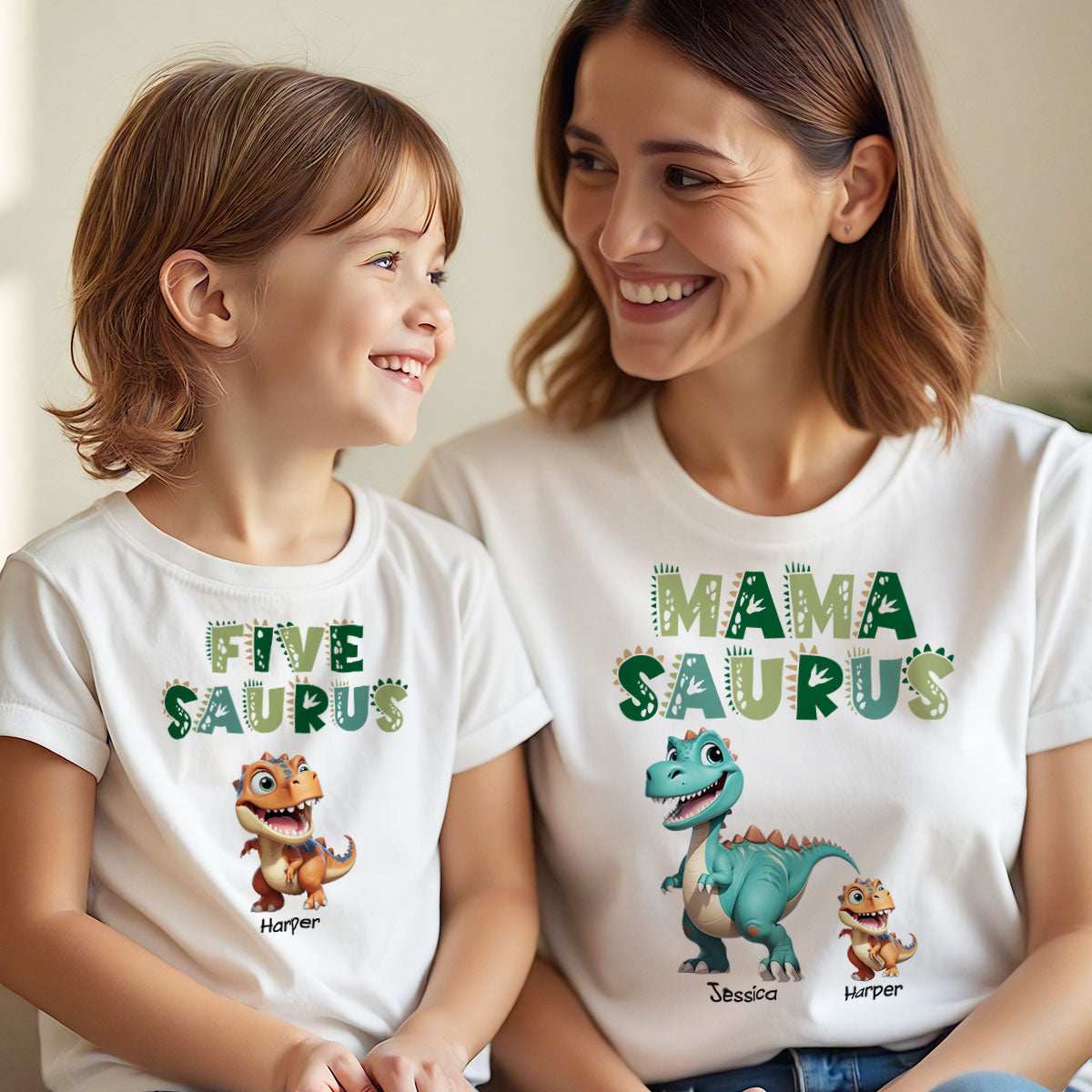 3D Effect Mamasaurus And Babysaurus Personalized Shirts [Set Of 2 Shirts]