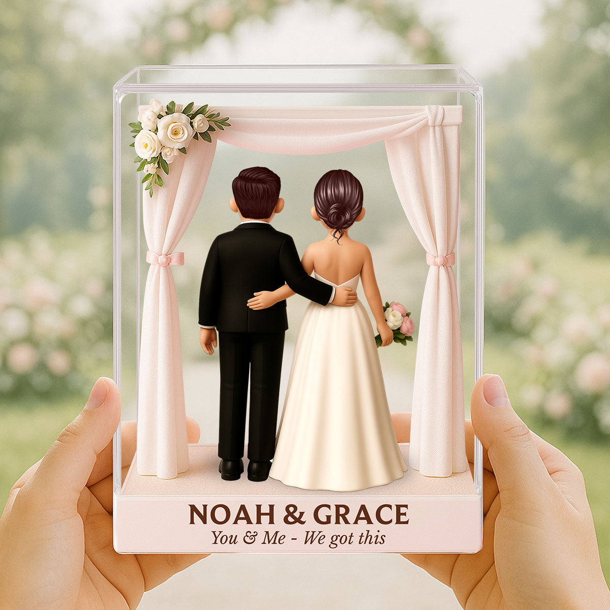 Bride & Groom Couple Figures Style Beach Wedding Theme Personalized Acrylic Flat Block Plaque, Wedding Gift, Newlyweds Gift