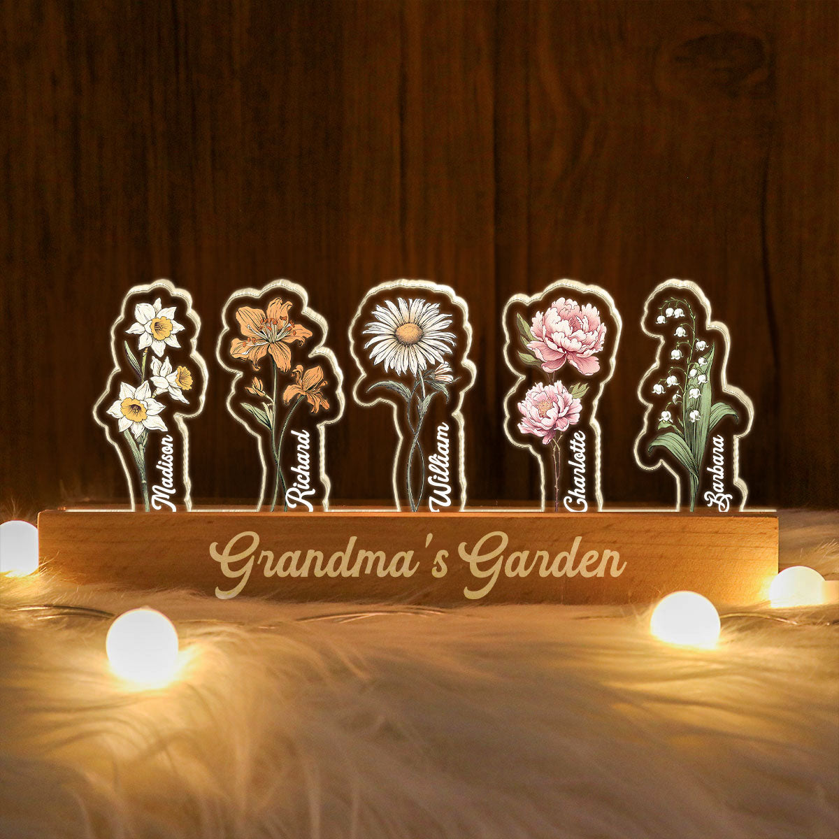 Customized Birth Month Flower 3D LED Night Light, Grandma Garden With Kids Name Gifts, Gift From Grandkids, Nana Gifts
