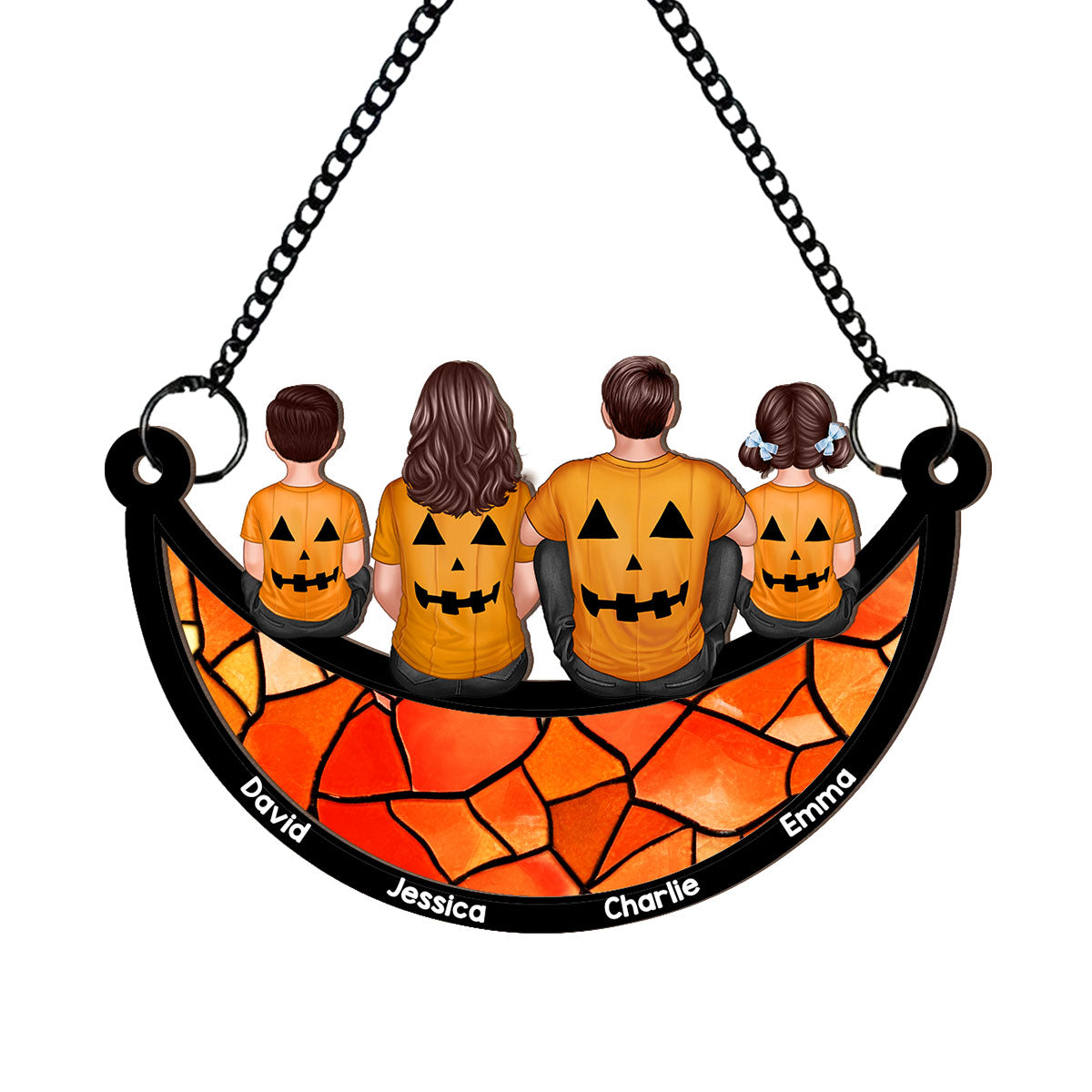 Halloween Family On Moon Personalized Suncatcher, Halloween Decoration