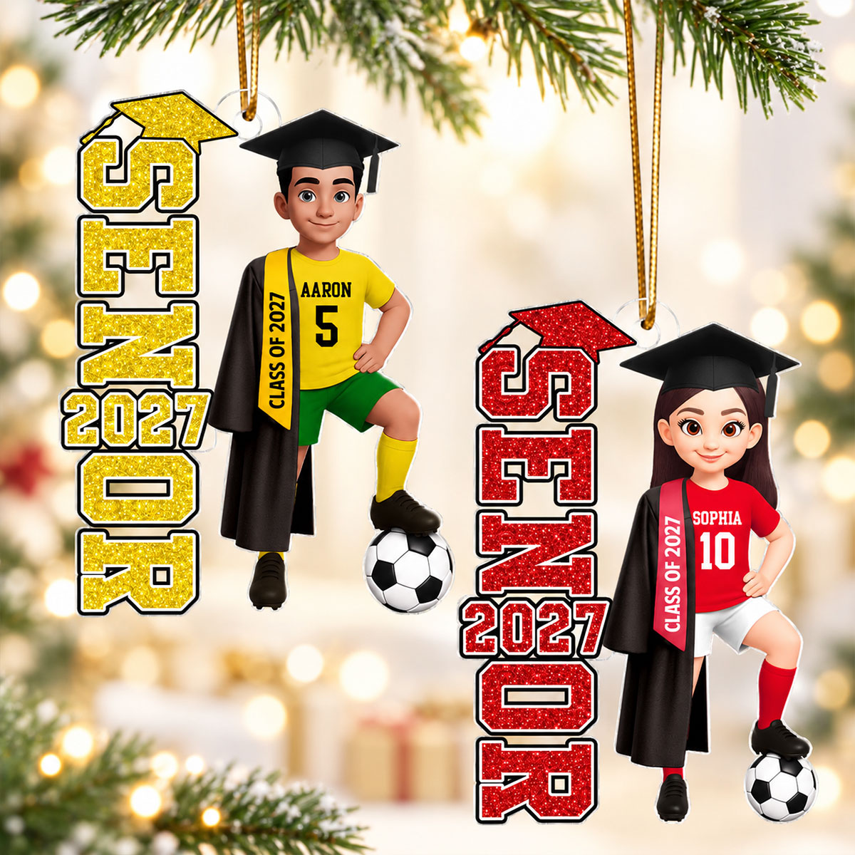 Soccer Senior 2026 2027 - Personalized Acrylic Ornament - Christmas Gift For Seniors, Daughter, Son, Granddaughters, Grandsons