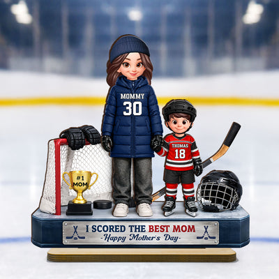 We Scored The Best Hockey Mom - Personalized 2-Layered Wooden Plaque - Mother's Day Gift For Hockey Mom, Gift For Wife