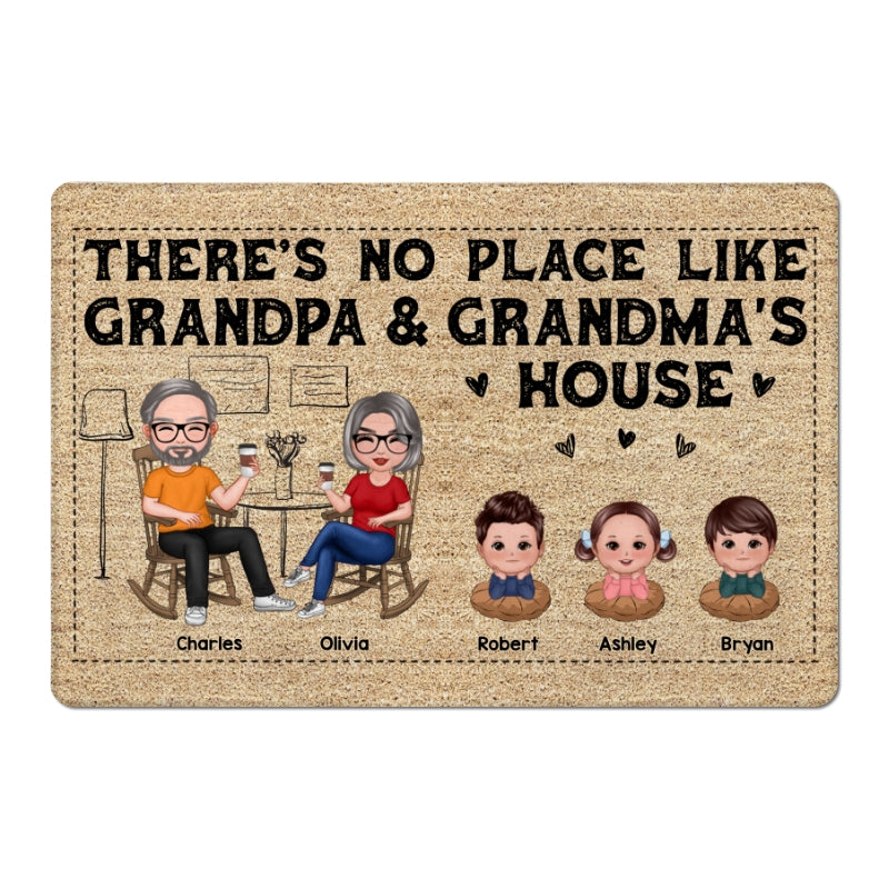 No Place Like Grandparents‘ House Grandkids Chin On Hands Personalized Doormat