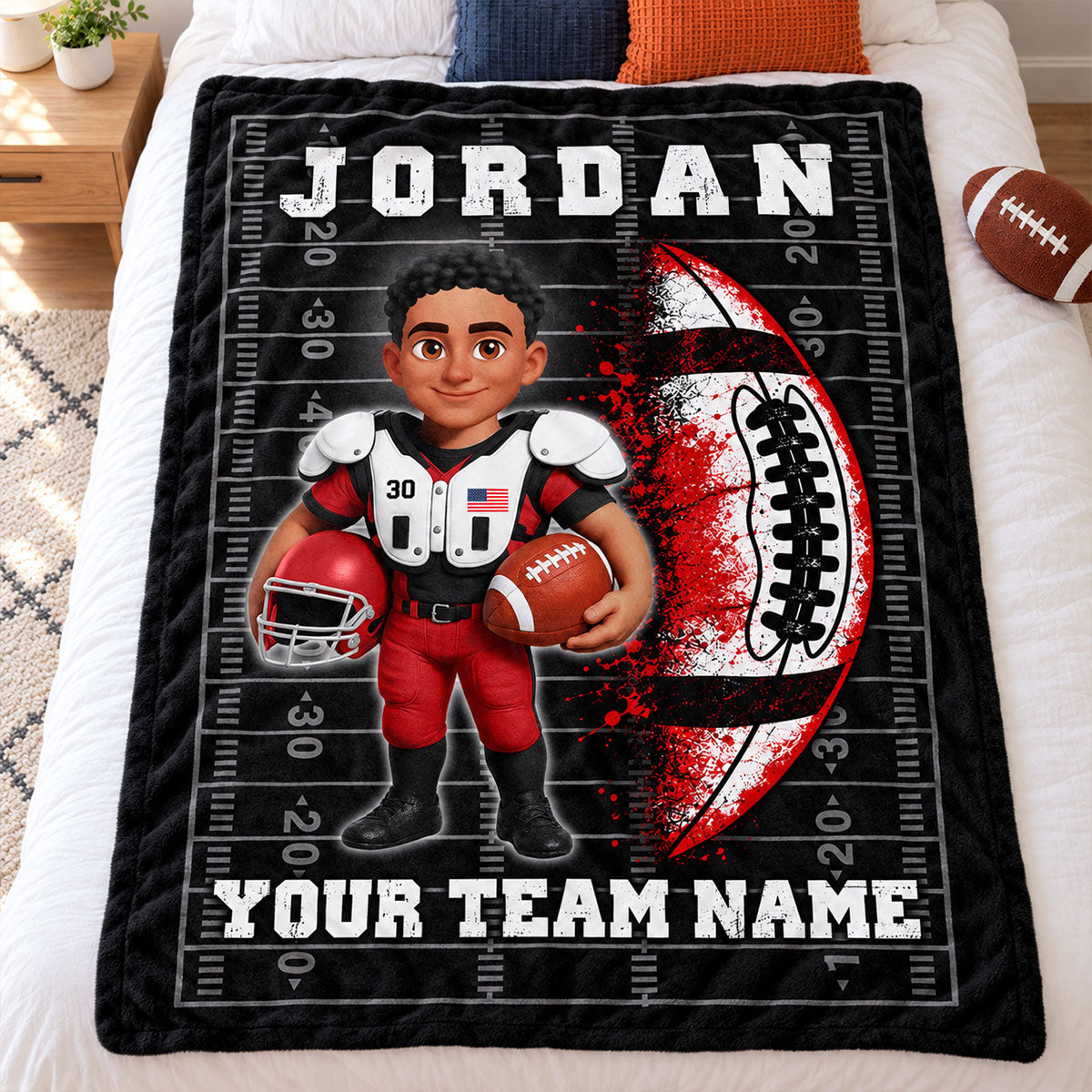 Strong American Football Player Custom Name And Team Name - Personalized Fleece Blanket - Christmas Gift For American Football Players, Grandson, Son