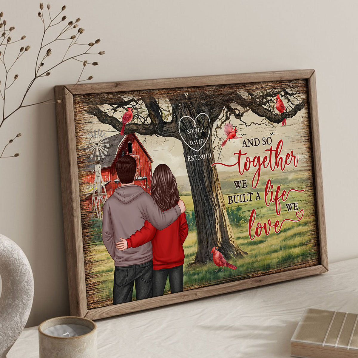 Personalized Couples Tree Large Farmhouse Poster Wall Art,  Gift, Anniversary Gift For Couples, For Him, For Her
