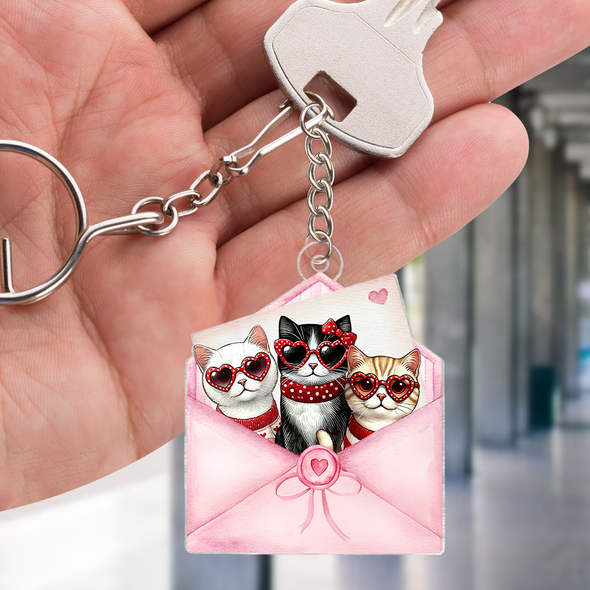 Cute  Cat In Letter Envelope Personalized Acrylic Keychain, Gift for Cat Mom, Cat Dad
