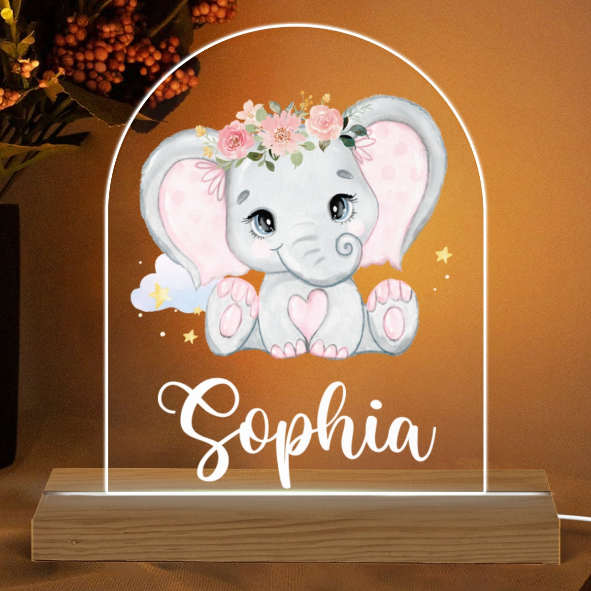 Custom Name Nursery Animal Cloud Stars Baby Nursery Decor Personalized LED Night Light