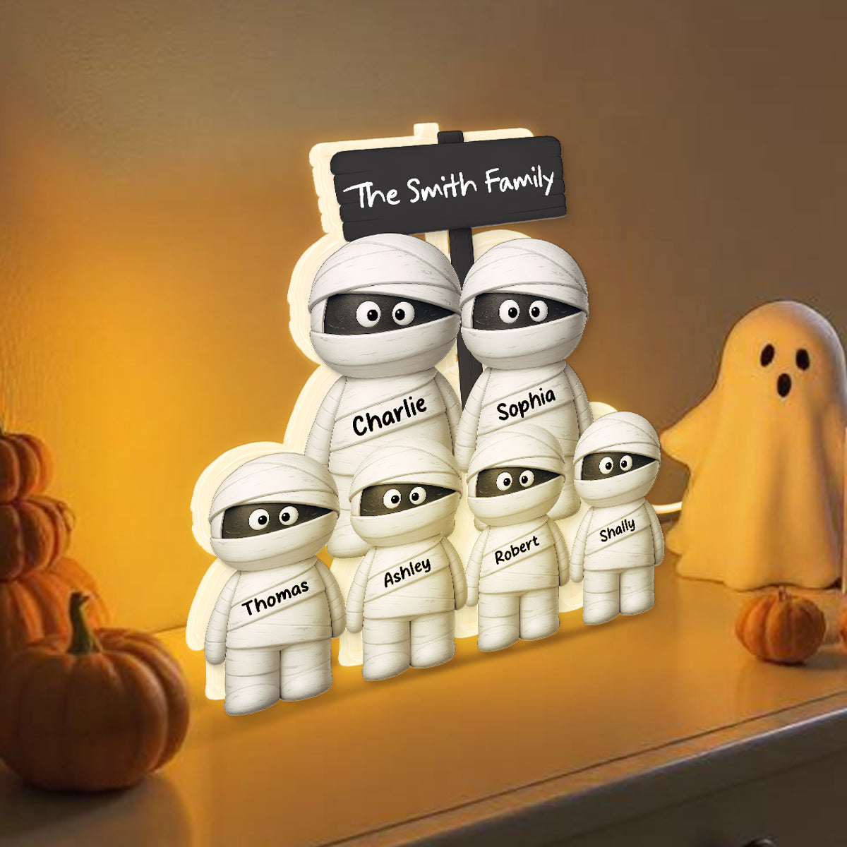 Halloween Cute Funny Mummy Family Personalized LED Light Box, Halloween Home Decoration