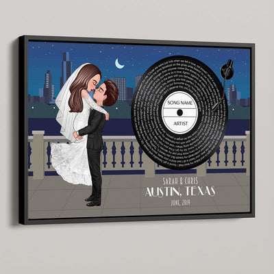 Groom & Bride City Wedding Song Poster, Personalized Couple Cartoon Portrait Wedding Gift Anniversary Gift  Gift For Him, For Her