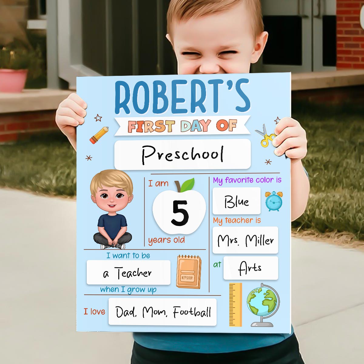 First Day, Last Day of School Cute Kid School Things Personalized Board School Sign