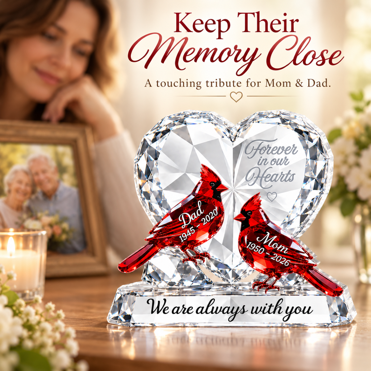 Always With You Cardinals Memorial 2D Flat Printed - Personalized Acrylic Block Plaque (Not Crystal) - Memorial Gift, Sympathy Gift