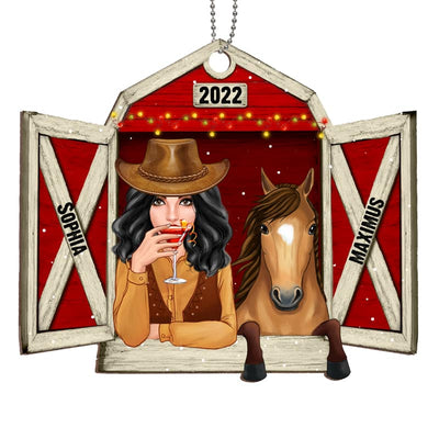 Girl & Horse At Barn Personalized Wooden Ornament