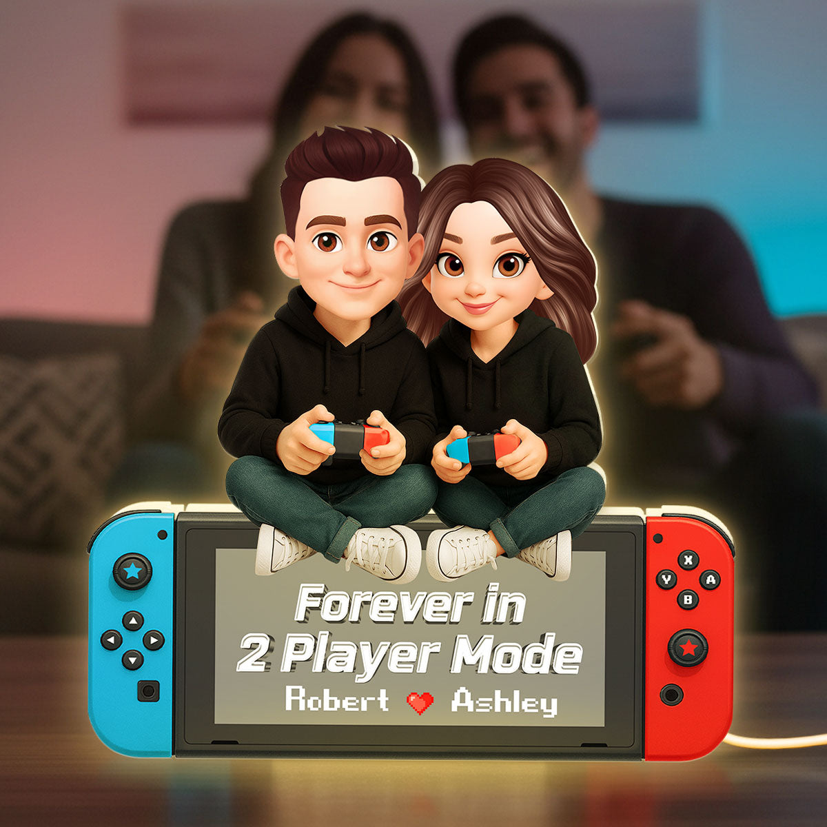 Forever In 2 Player Mode Gaming Couple - Personalized Light Box - Heartfelt Valentine, Anniversary Gift For Gamers, For Him, For Her
