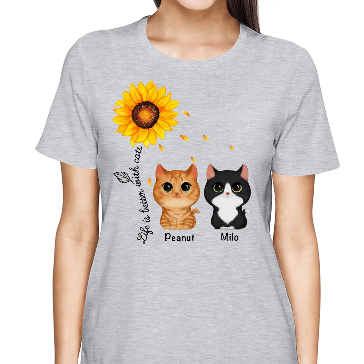 Watercolor Cute Cats Under Sunflower Personalized Shirt