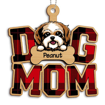 Dog Mom Checkered Personalized Christmas Wooden Ornament