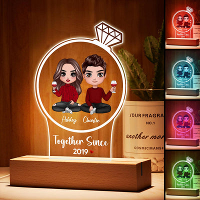 Doll Couple Together Since Ring Shaped Personalized Custom Shape Acrylic Plaque With LED Night Light
