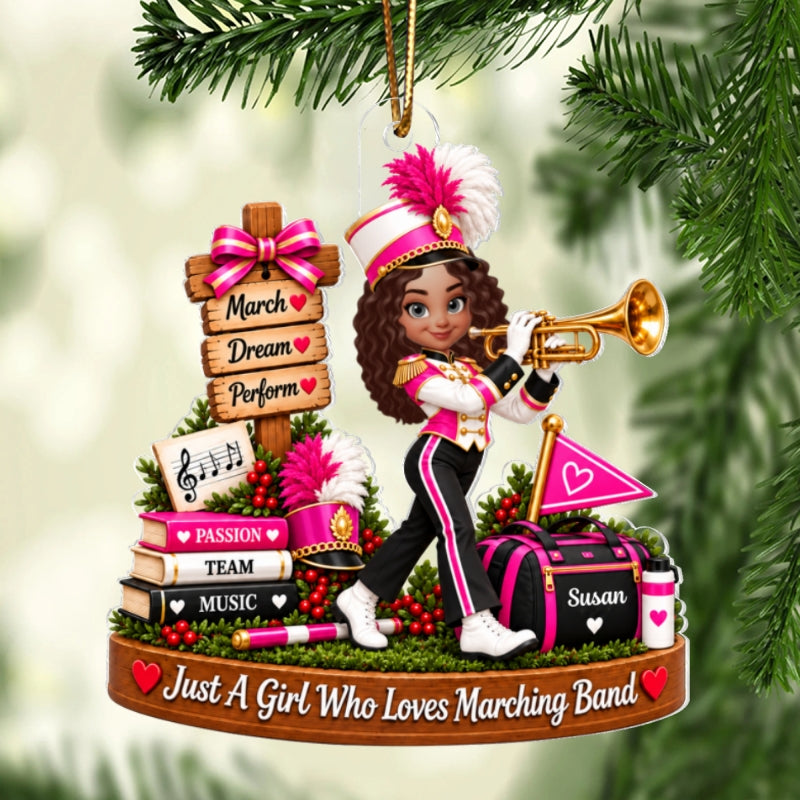 Just a Girl Who Loves Marching Band - Personalized Acrylic Ornament - Christmas Gift for Daughter, Granddaughter
