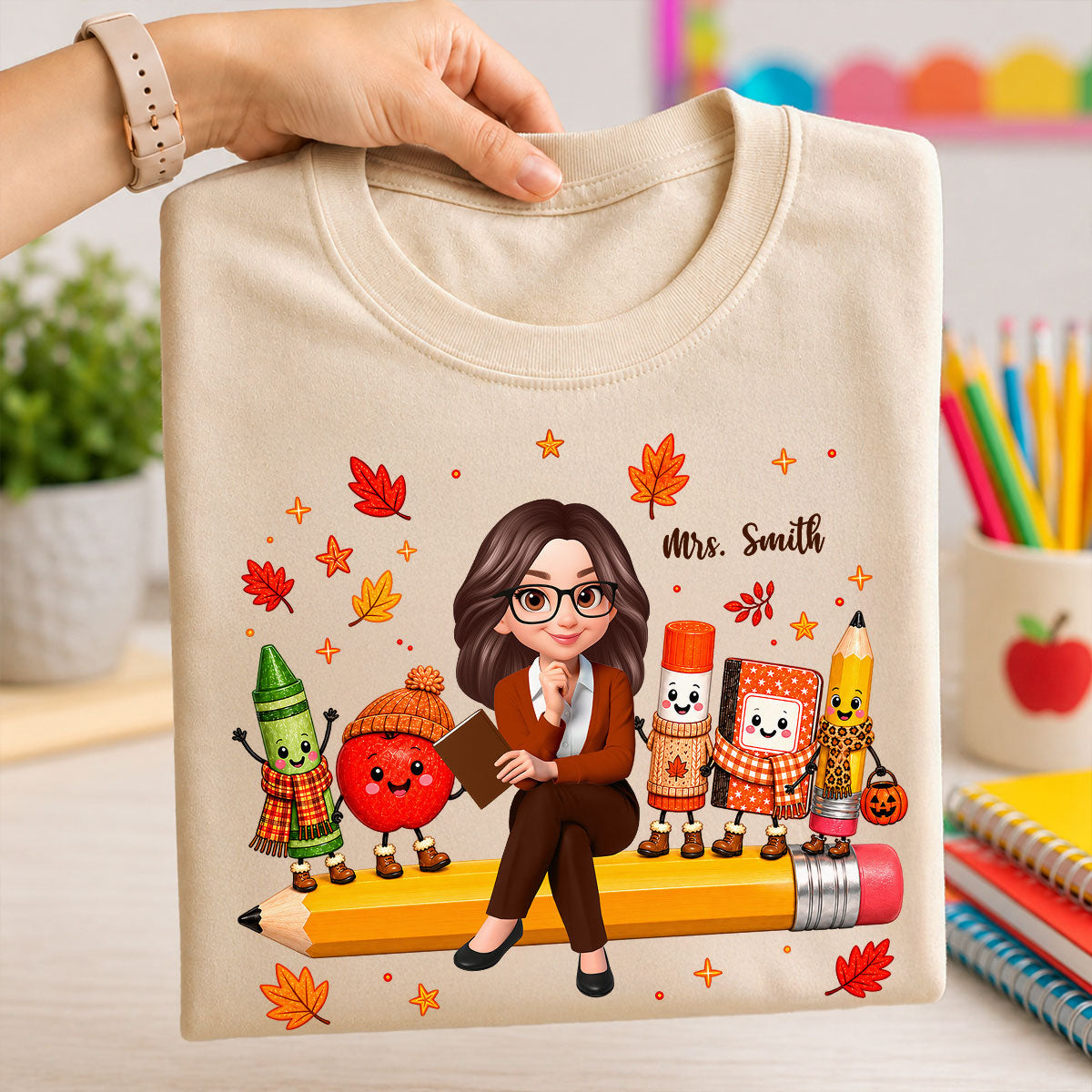 Cozy Warm Fall Vibe Teacher Life Happy School Supplies Friends - Personalized Shirt - Fall Gift For Teacher