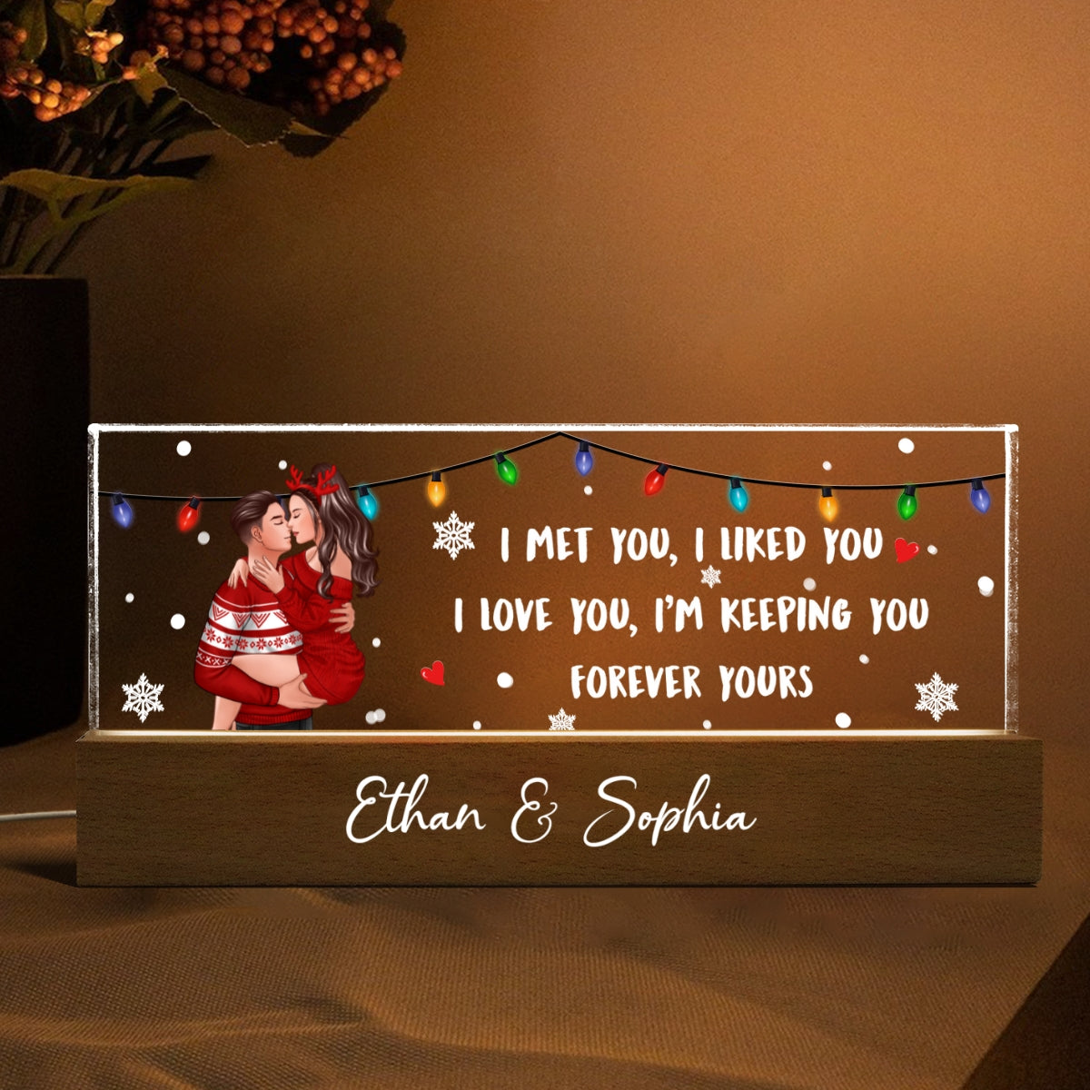 I Met You I Liked You I'm Keeping You Couple Personalized Acrylic Block LED Night Light, Christmas Gift for Him, for Her