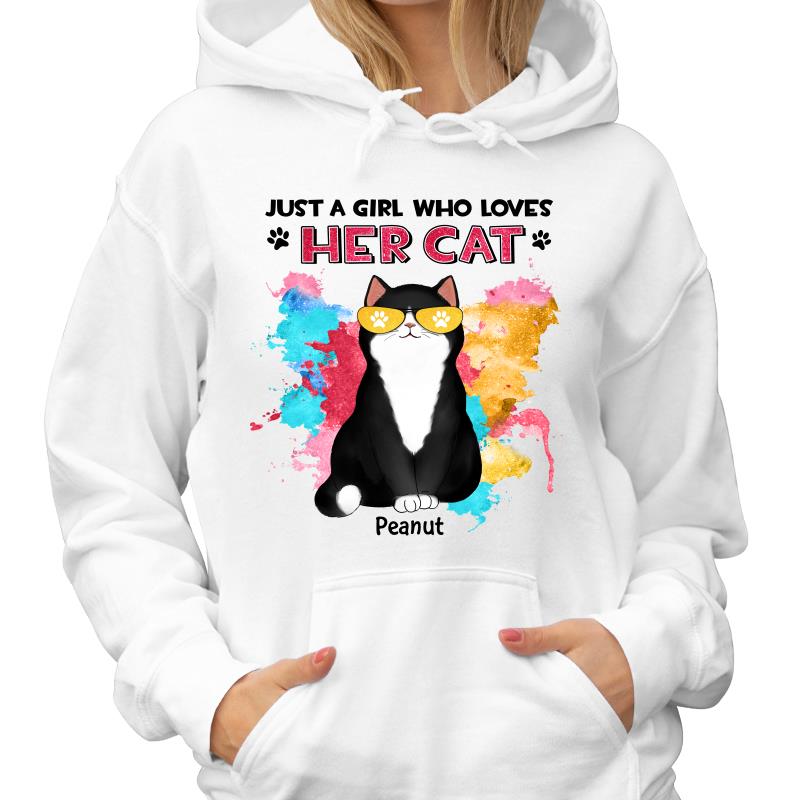 Girl Loves Her Cats Watercolor Texture Cat Mom Personalized Shirt