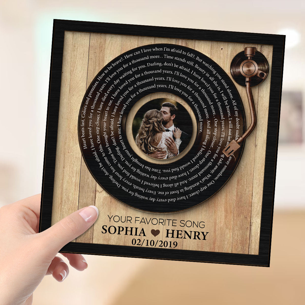 Upload Photo Vinyl Record Custom Song Lyrics Personalized 2-Layer Wooden Plaque, Anniversary Wedding  Gift For Her, For Him, For The Couple
