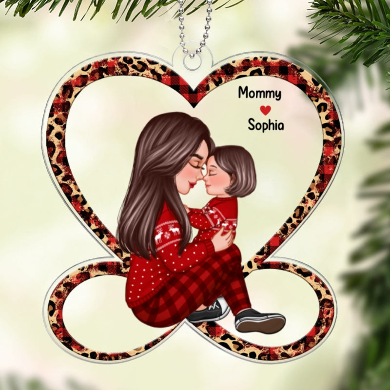 Grandma Mom Holding Kid Sitting On Heart Infinity Personalized Acrylic Ornament