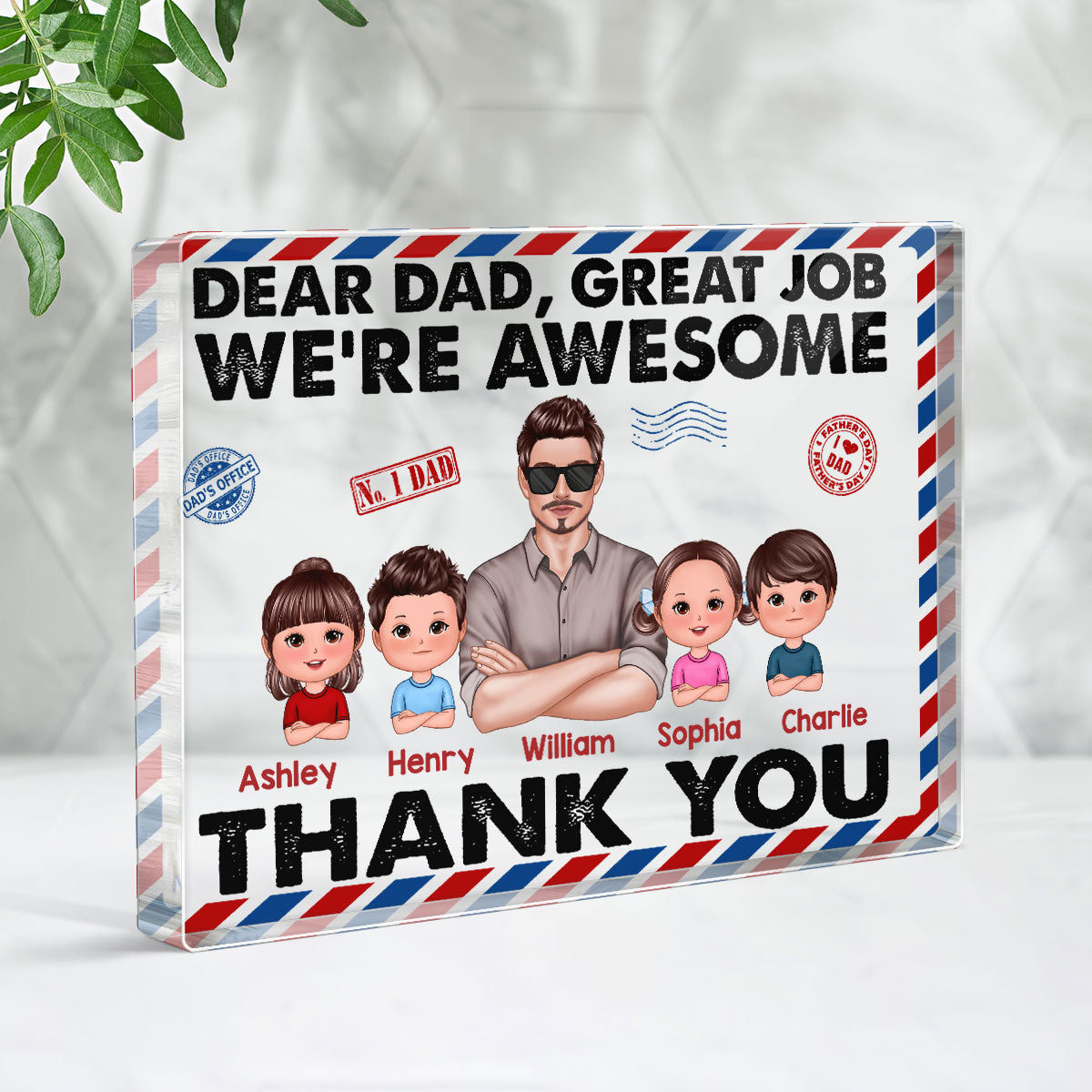 Dear Dad Real Man And Kids Envelope Personalized Horizontal Rectangle Acrylic Block Plaque