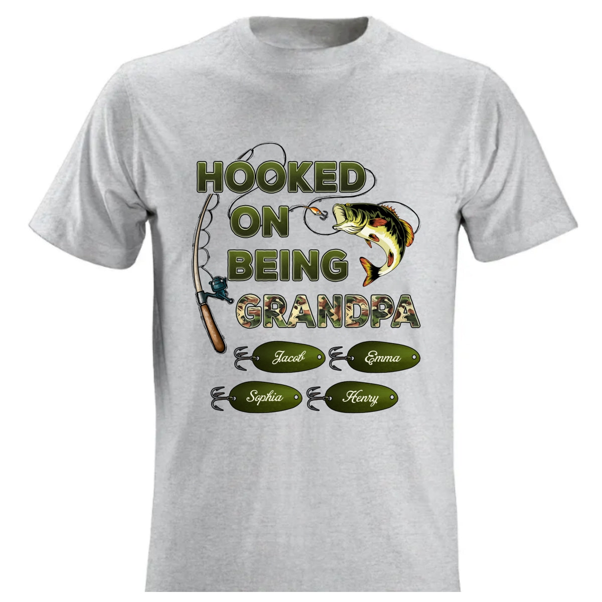 Hooked On Being Grandpa Papa Fishing Camouflage - Personalized Shirt - Gift For Proud American Dad, Grandpa
