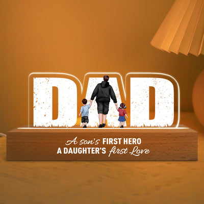 Father's Day Glow - Custom LED Night Light for Dad, A Son's Hero, A Daughter's Love