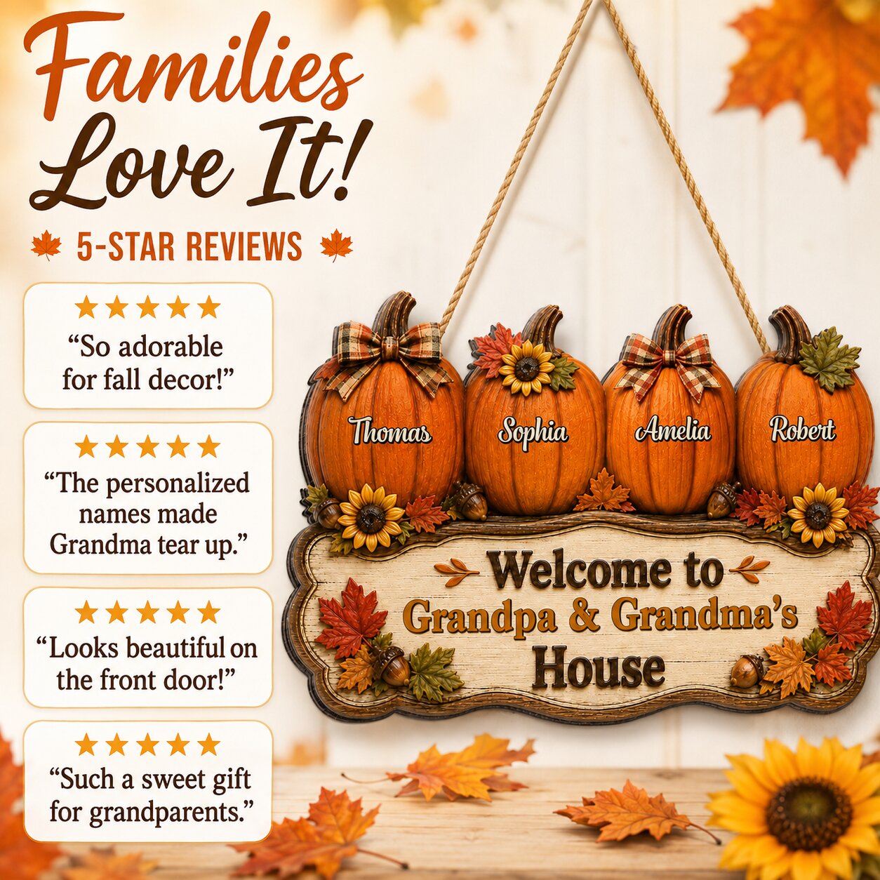 Cozy Warm Fall Season Vibe Little Pumpkins Welcome To Grandma Grandpa House - Personalized Wood Sign - Fall Decoration For Grandparents